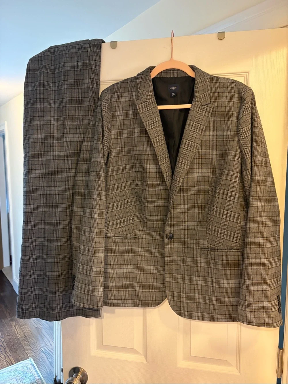 J. Crew Gray Plaid Notch-Lapel Single-Button Blazer